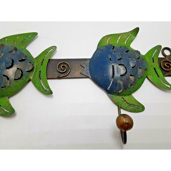 Tropical Fish Metal Wall 3 Hook Blue Green Cabin Cottage Lodge - Picture 4 of 7